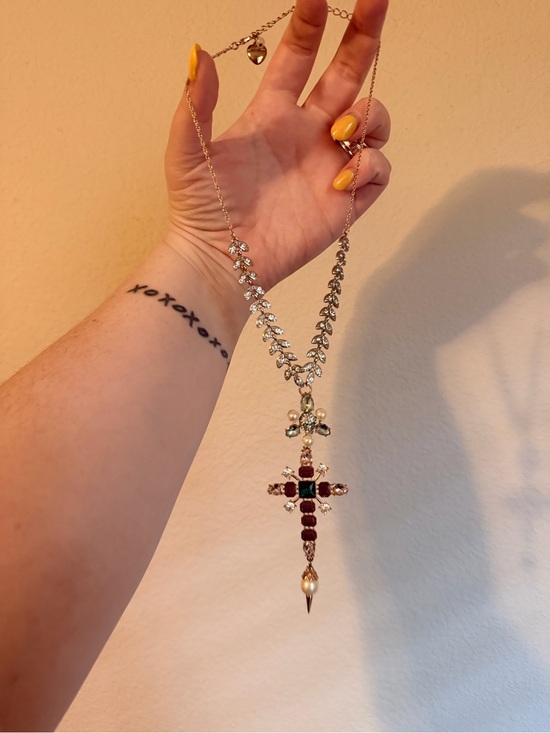 Betsey Johnson Jewelry - Betsey Johnson Mixed Metal Cross Pendant Necklace with Pearls and Stones